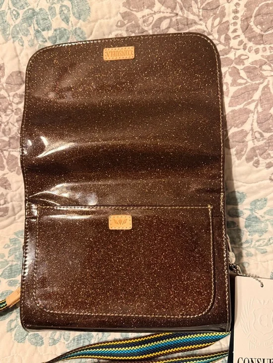 Consuela Ember On the Town Chocolate Brown Sparkle Crossbody with Striped Strap - Picture 3 of 8